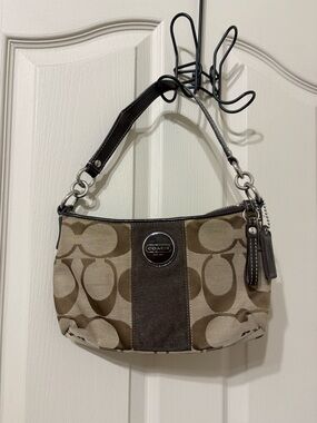 Coach Khaki and Chocolate Signature Canvas Shoulder Bag
